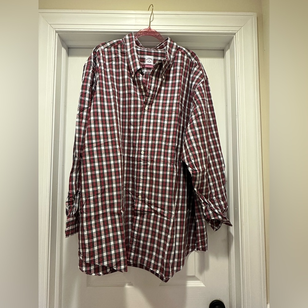 Brooks Brothers Red and White Plaid Button Down Dress Shirt 4XL